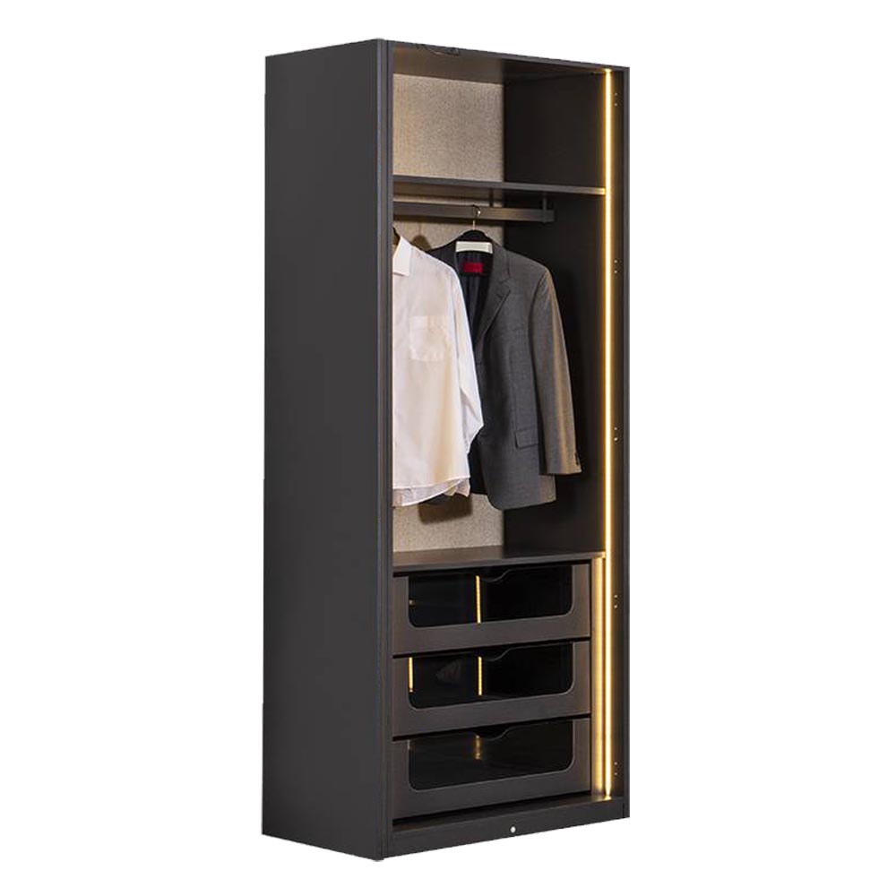 PUZZLE BLACK DOUBLE WARDROBE WITH DRAWER AND GLASS COVER